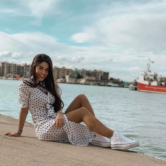 Zara polka dot linen maxi dress with belt - Picture 5 of 8